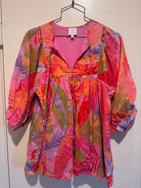 J. Marie Eden Puff Sleeve Split Neck Top - XS